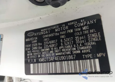 2014 Hyundai Tucson Gls from USA, damaged, VIN KM8JT3AF4EU901867